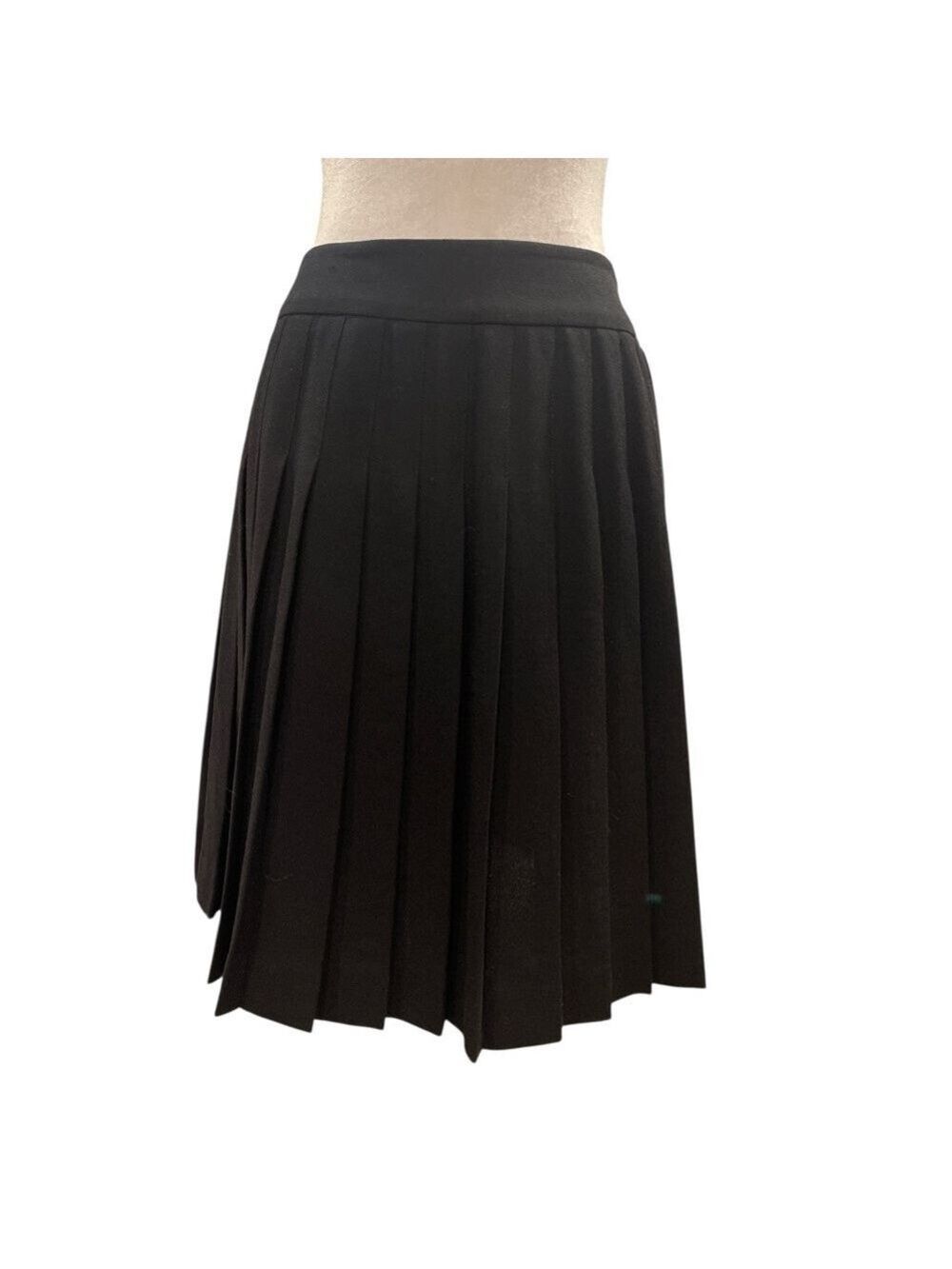 Vintage Louben Black Wool Pleated Mini Skirt Size 10 (Fits 28” Waist / US 6)